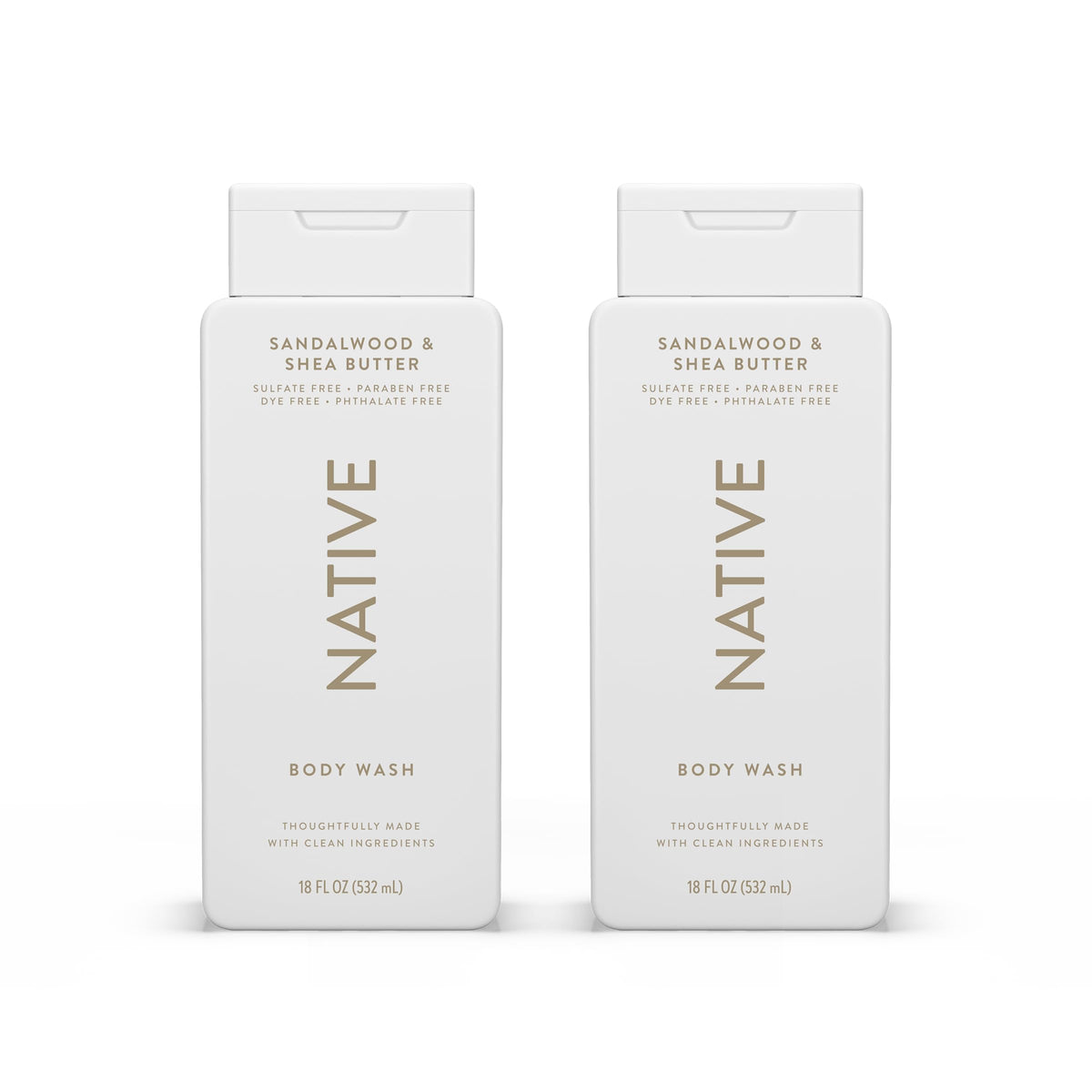Native Body Wash Contains Naturally Derived Ingredients | For Women & Men, Sulfate, Paraben, & Dye Free Leaving Skin Soft and Hydrating | Sandalwood & Shea Butter 18 oz - 2 Pk