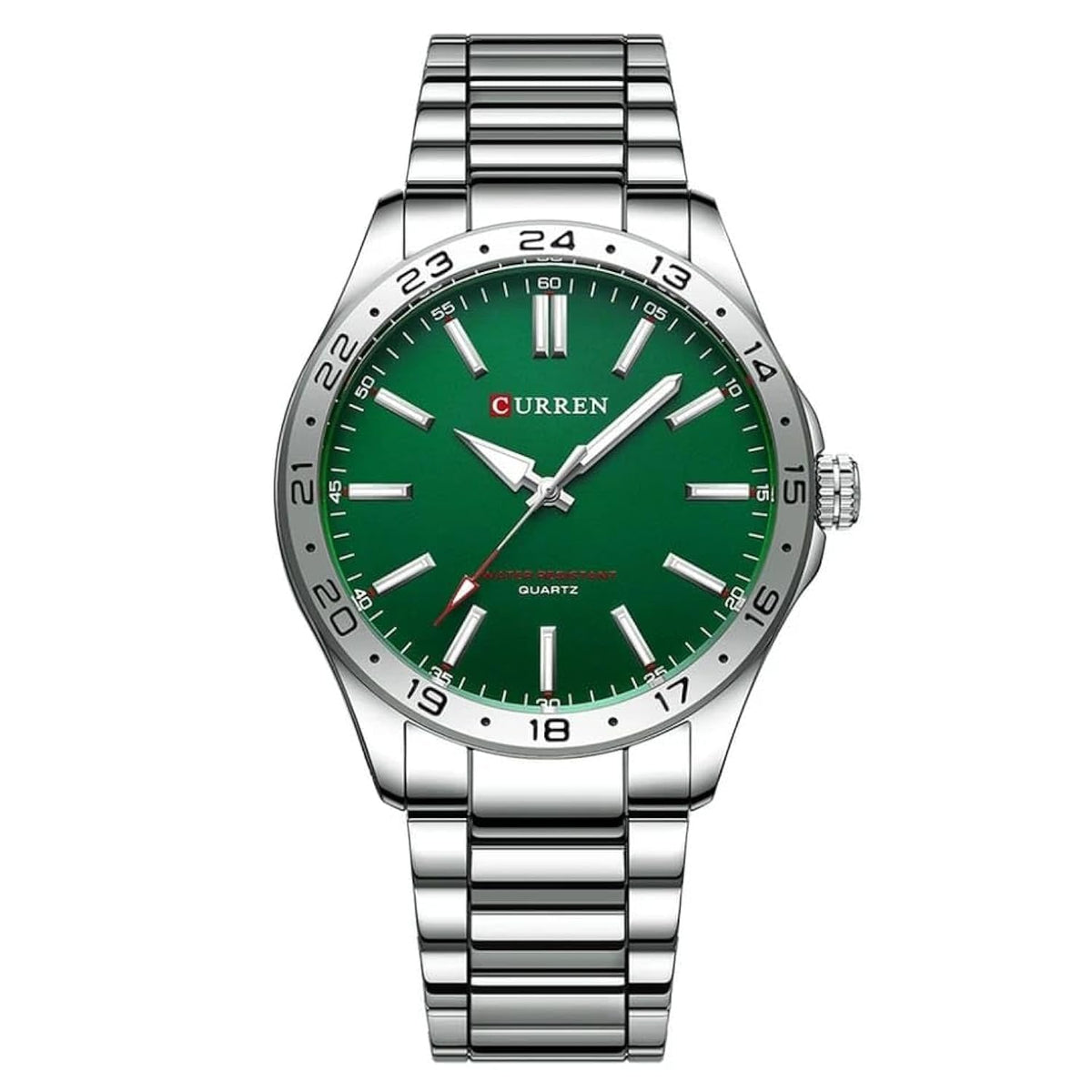 CURREN New Model CURREN Brand Light Up Dial Male Watch Simple 43mm Big Dial Stainless Steel Strap Waterproof 3ATM Men's Clock 8452 - SILBER GREEN