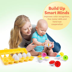 Coogam Assorted Eggs 12 Pieces Colour and Shape Recognition Sorter Puzzle for Easter Travel Bingo Game Early Learning Educational Fine Motor Skills Montessori Gift