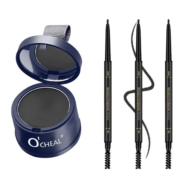 O'CHEAL 3Pcs Waterproof Eyebrow Pencil Dark Brown and Black Hairline Powder Root Touch Up Hair Color for Gray Hair Coverage