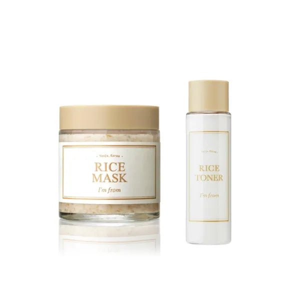 I'm from Rice Mask 3.88 Oz + Rice Toner 1.01 Fl Oz, Korean Rice Exfoliate and Glow Set, Smooth and Glowing Skin, Wash Off mask for Dry Sensitive Skin