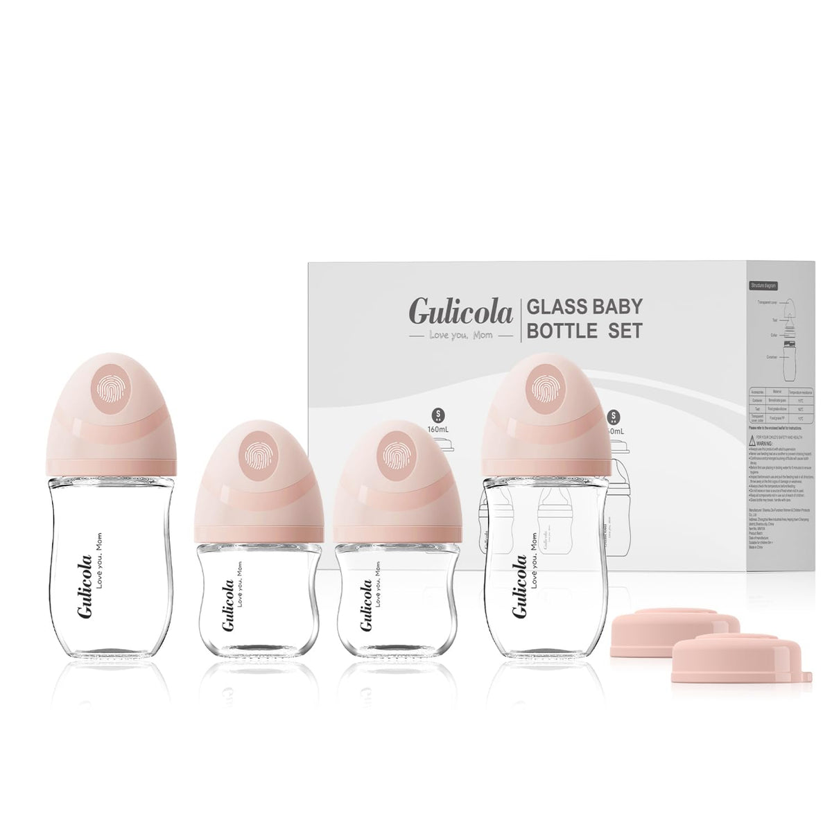 Gulicola Baby Glass Bottles (Gift Set 4 pcs, Pink)