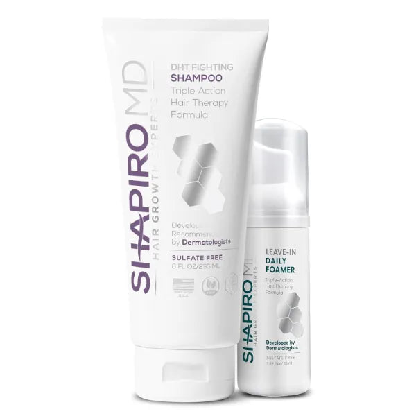 Shapiro MD Hair Growth Experts Hair Loss Shampoo and Leave-In Foam Vegan Set, DHT Fighting Vegan Formulas for Thinning Hair Developed by Dermatologists, Experience Healthier Fuller, 1 Month