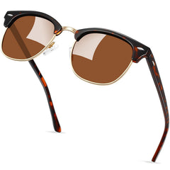 KANASTAL Polarized Horn Rimmed Sunglasses for Men and Women, Classic Half Frame Sun Glasses, Semi Rimless Shades for Womens 100% UV400 Protection Driving