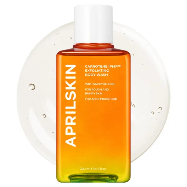 APRILSKIN Carrotene IPMP Exfoliating Body Wash, Salicylic Acid Body Wash Improve Rough & Bumpy Skin, Body Acne, Keratosis Pilaris with Niacinamide & Ceramides, Vegan & Cruelty-free - 10.14 fl.oz