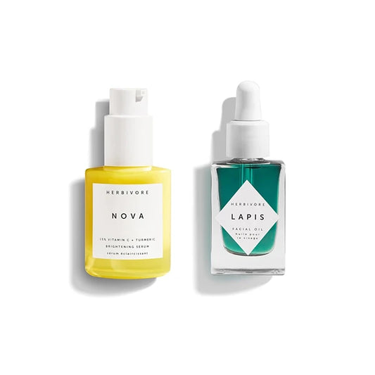 HERBIVORE Clearly Bright Regimen | Nova 15% Vitamin C Brightening Serum + Lapis Blue Tansy Skin Balancing Face Oil