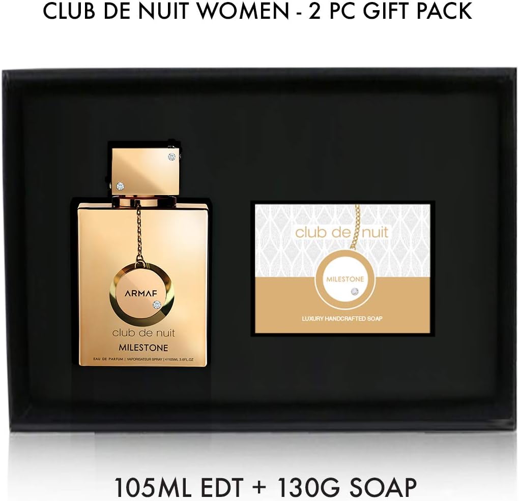 Armaf Club De Nuit Milestone Women 2 Pieces Gift Set Pink, Club De Nuit Milestone Eau De Parfum 105ml + Club De Nuit Milestone Luxury Handcrafted Soap 130g, perfumes for her