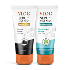 VLCC Vitamin C & Charcoal Serum Face Wash - 150ml Oil Control & Brightening for AM | Free Face Wash with Hyaluronic Acid & Aloe Vera Serum - 150ml Skin Barrier Strengthening for PM (B1G1)