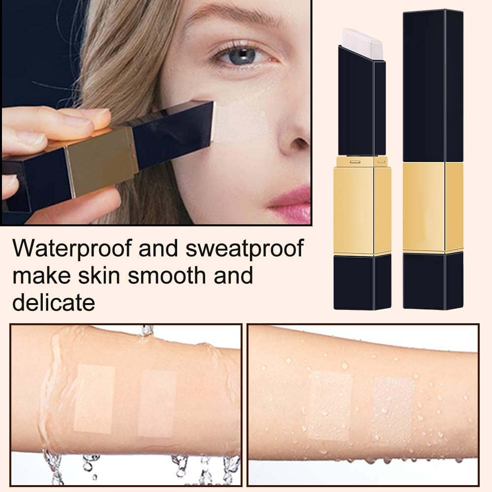 2 in1 Foundation & Concealer Stick,Double-Head Color-changing Moisturizing Stick,with Cosmetic Brushes,Long Lasting Makeup Full Coverage Foundation Stick,Lightweight,Smooth Coverage (Mixed 2Pcs)