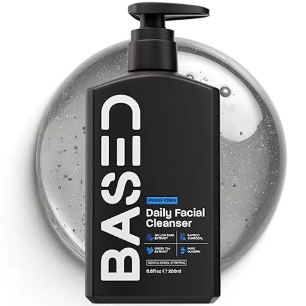 BASED Daily Facial Cleanser for Men Deep Cleaning Formula with Bamboo Charcoal & Willow Bark Removes Buildup Without Stripping Clear Skin 6.8 Fl Oz Pack of 1