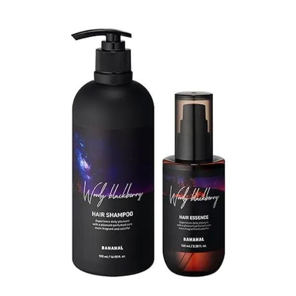 BANANAL Perfumed Hair Shampoo & Essence Set Frizz Control, Shine & Damage Care Botanical Oils, Keratin & Amino Acids Sulfate Free Woody Blackberry Scent Korean Hair Scalp Care