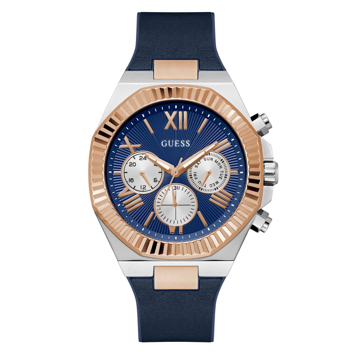 GUESS P SLV CS W/P RS GLD TR/SUN BLUE MF DL/BLUE SILICONE/BLUE SMTH LTR STRP STRP