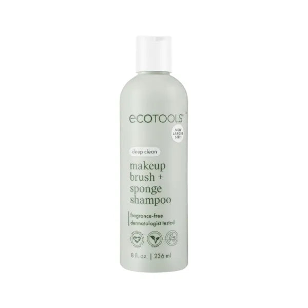 EcoTools Makeup Brush + Sponge Shampoo, Remove Makeup & Impurities From Tools, Sponges, & Puffs, Fragrance-Free Brush Cleanser, No Harsh Chemicals, Vegan, & Cruelty-Free, 8 fl. oz./236 ml