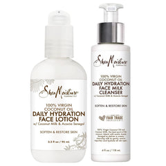 SHEA MOISTURE Skin Care, Face Wash & Moisturizer Set, Daily Hydration Face Milk Cleanser 4 Fl Oz Bundled with Face Lotion 3.2 Fl Oz, Virgin Coconut Oil, Coconut Milk, Acacia Senegal & Butter