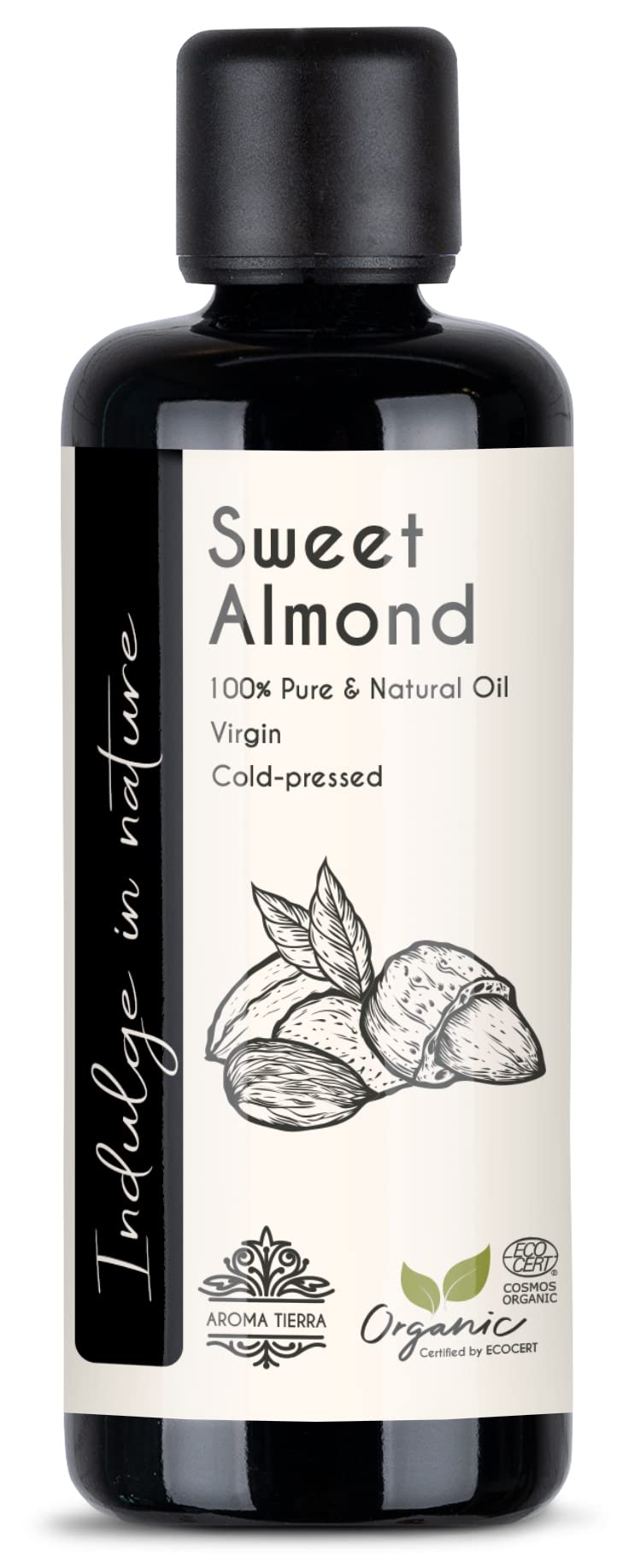 Aroma Tierra Organic Sweet Almond Oil - 100% Pure, Natural, Cold Pressed & Unrefined - Moisturizer for Skin, Hair, Body & Nails