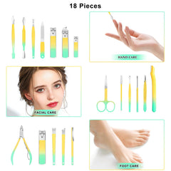 NALACAL Manicure Set Nail Clipper Kit - 18Pcs Professional Pedicure Care Tools Stainless Steel Women Mens Grooming Kit for Travel (Color)