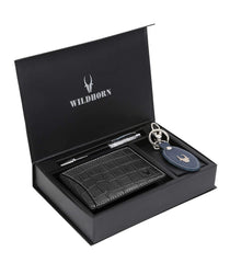 WildHorn® RFID Protected Genuine Leather Wallet & Gift Combo for Men - black