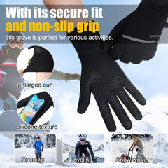 KASTWAVE Unisex Touchscreen Winter Gloves, Waterproof Glove, Thermal Snow Gloves with Anti-Slip Grip for Men and Women, for Cycling, Running, and Outdoor Sports during Cold Weather (Black, L)