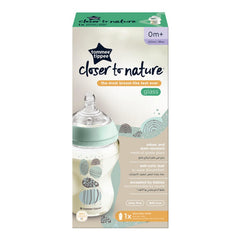 Tommee Tippee Closer to Nature Glass Baby Bottle, Slow Flow Breast-Like Teat with Anti-Colic Valve, 250ml, Pack of 1