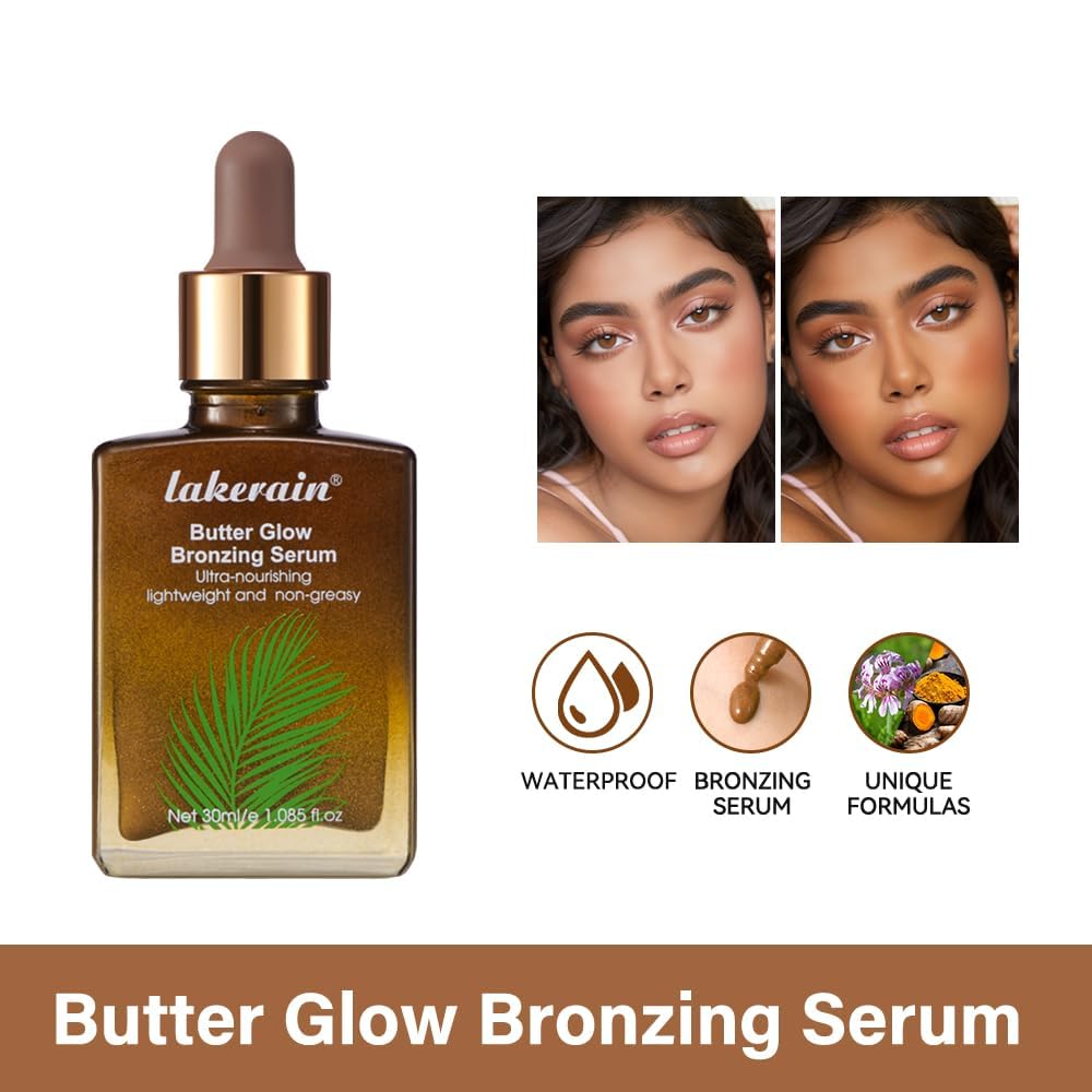 Butter Glow Bronzing Serum (30ml), Hydrating & Nourishing Tinted Serum – Lightweight, Non-Greasy Bronzing Drops for Even Skin Tone, Radiant Sunkissed Complexion – Skincare Makeup Primer & Highlighter