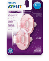 AVENT Philips Super Soothie Pacifier, Pink, 3+ months, 2 Pack, SCF192/07