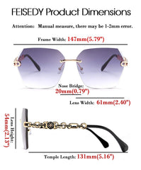 Rimless Sunglasses for Women Metal Square Frame Classic Diamond Grandient lens Eyewear UV Protection Fashion Shades for Women B2567