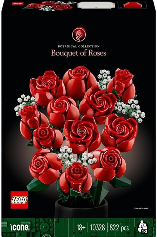 LEGO Icons Bouquet of Roses, Artificial Flowers Set for Adults, Botanical Collection, Home or Office Décor Accessories, Gifts for Women, Men, Her or Him, Relaxing Activities 10328