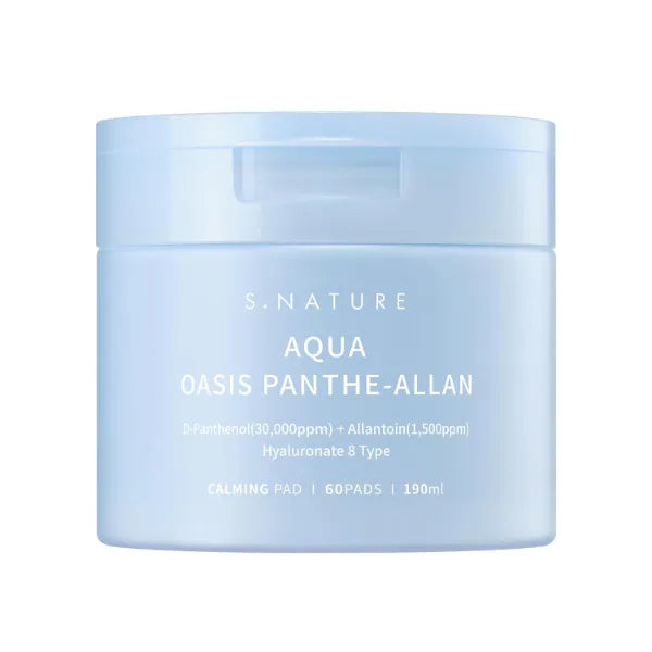 S.NATURE AQUA OASIS PANTHE-ALLAN CALMING PAD 60 Pads, 190ml | Exfoliating, Pore Care, Cooling, Soothing, Hydrating | 6.42Fl Oz