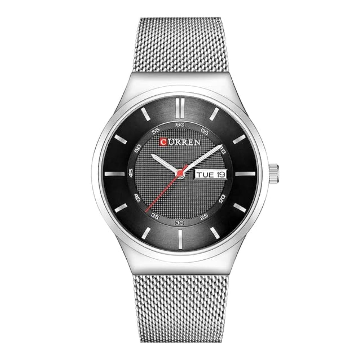 Bundles of 2,CURREN 8311 Men Watch Quartz Brand Watch Wristwatch Calendar Time Display Stainless Steel Watch - Silver