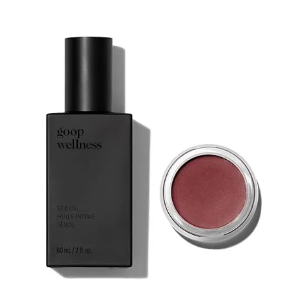 goop Beauty Cream Blush and Massage Oil Bundle 0.5 oz Soft Berry Cream Blush for a Sheer Pop of Color on Lips & Cheeks 2 fl oz of Mess Free Oil for a Couples Massage or Self Care Gift Set