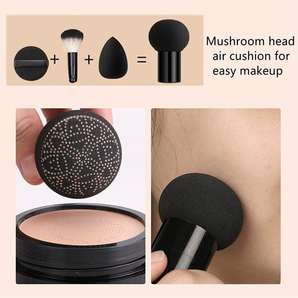 KASTWAVE NALACAL Air Cushion CC Cream, Mushroom Head Foundation Air Cushion BB Cream, Concealer Moisturizing Brighten Makeup Long Lasting Waterproof, Even Skin Tone Makeup Base Primer (Natural 2Pack)