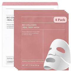 Bio-Collagen Real Deep Mask, Hydrating Overnight Hydrogel Mask, Elasticity Improvement, Pore Minimizing, For All Skin Types, Travel Essentials 34g (4 Pack)