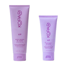 Kopari KP Scrub Full Size and Travel Size Set | Body Bumps Be Gone Scrub with 10% AHA, to Smooth Skin, Reduce Bumps, Decongest Pores, Clarifying, Gently Exfoliate & Wash | 8.45 fl oz and 2 fl oz