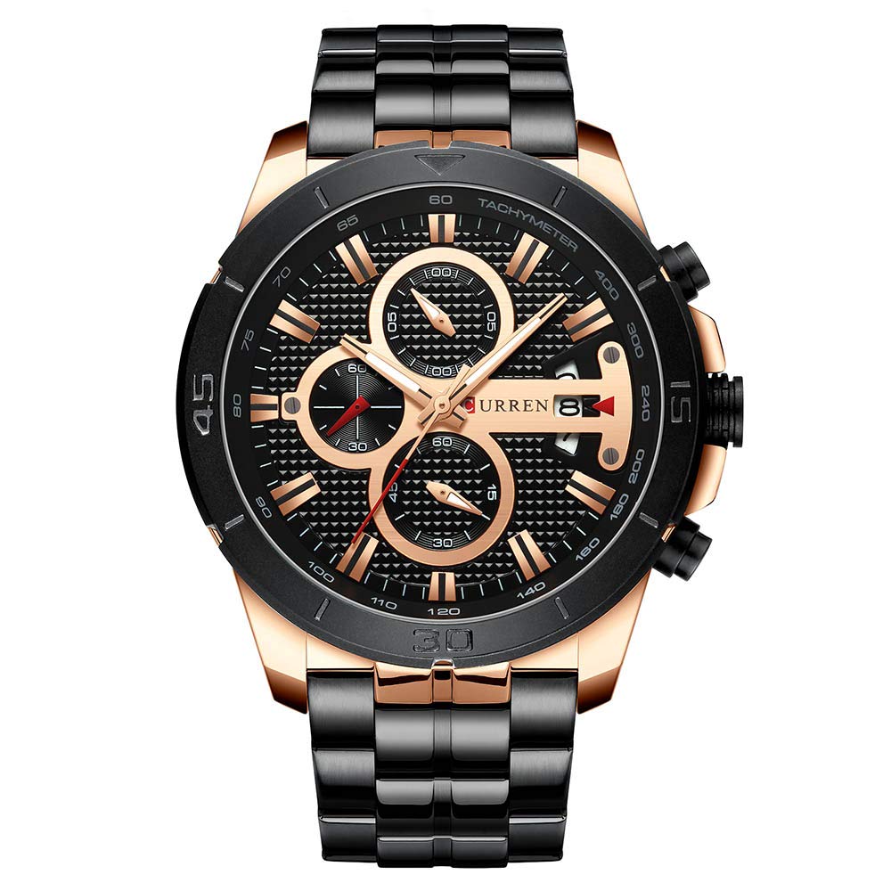 CURREN Quartz Watches for Men's Original Brand Calendar Multi-function style Waterproof Boys Steel Wrist Watch 8337 - Black