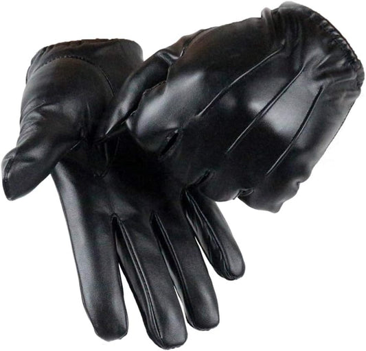 Long Keeper Mens Leather Gloves - Touch Screen Winter Gloves with Thinsulate Inner Fleece Black Faux Leather Mittens for Cold weather Outdoor Driving - Black