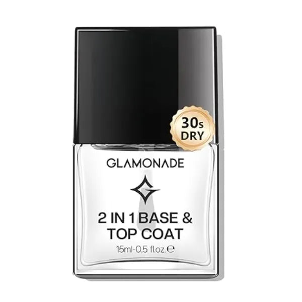 Glamonade Base Top Coat Nail Polish 2 in 1 Clear Quick Dry Nail Polish Color Protection Long Lasting Shine Polish Resists Smudging Chipping Fading Fast Air Dry Nail Coat for Women