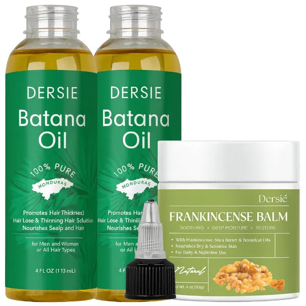 Dersie Natural Care Bundle: Batana Oil for Hair Growth (2-Pack) + Frankincense Balm