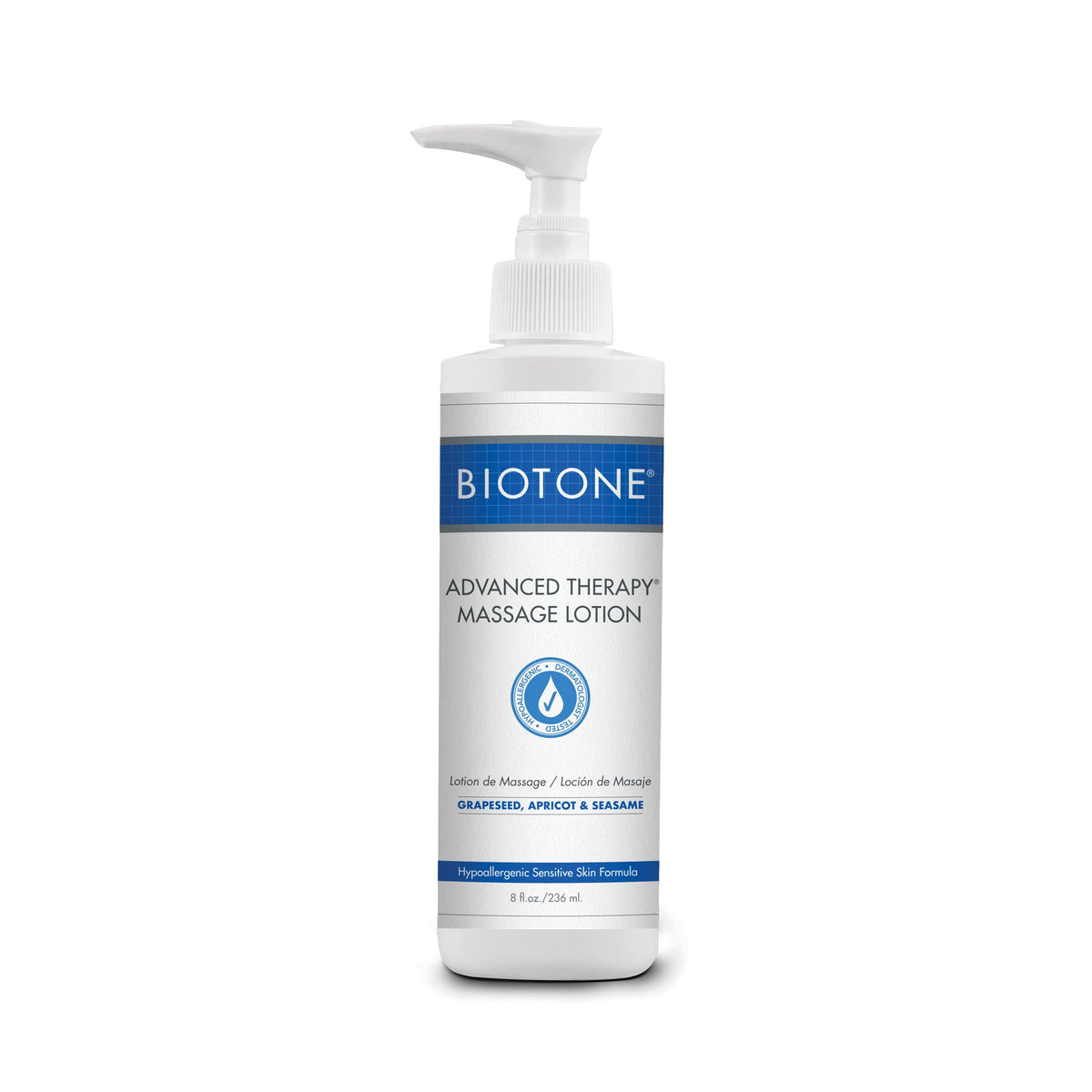 Biotone Advanced Massage Lotion is hypoallergenic and fragrance-free, has more slip and action, and absorbs for a non-greasy finish.