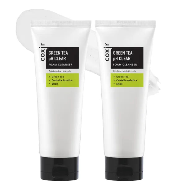 coxir Green Tea pH Clear Foam Cleanser, Gentle Formula, 5.07 fl.oz (2pack)