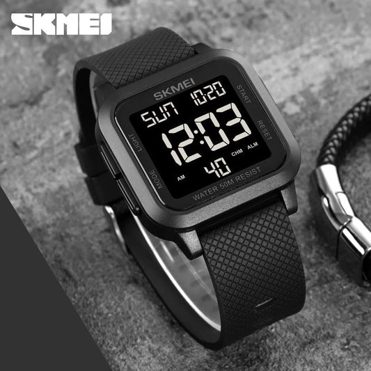 SKMEI Digital Watch - Waterproof Digital Sports Watch with Stopwatch Alarm Countdown Dual Time, EL Backlight Display Digital Watches 42mm Nylon Strap Unisex Wrist Watches for Men Women - Black