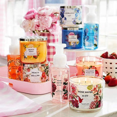 Bath & Body Works and Peach Bellini 3 Wick Scented Candle 411g - with Essential Oils