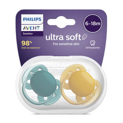 AVENT Philips Ultra Soft Pacifier 2 Pack - BPA-Free Dummy for Babies from 6-18 Months (Model SCF091/04)