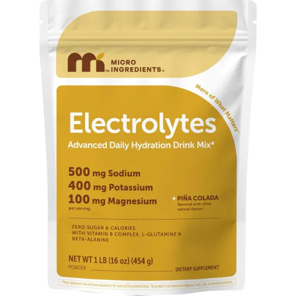 Micro Ingredients Electrolytes Powder, 1 lb | 47 Servings | Sugar Free Workout Hydration | Potassium, Sodium, L-Glutamine, Beta-Alanine, & More | Natural Coconut Water | Pineapple Piña Colada Flavor