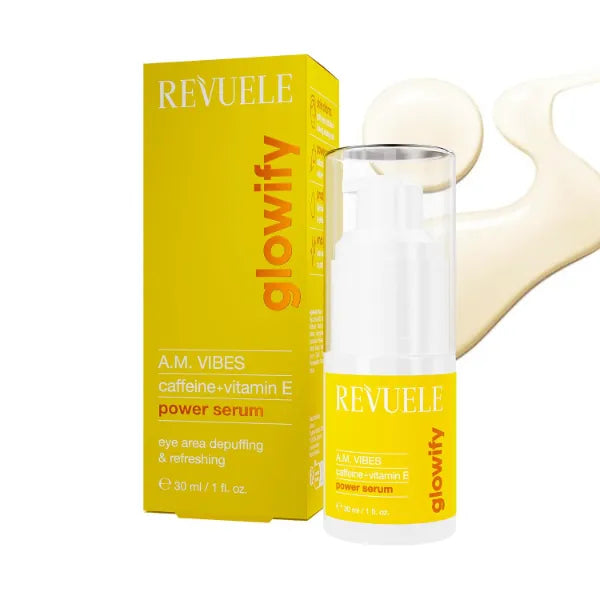 REVUELE A.M. Vibes Power Eye Serum, Hydrating & Energizing Eye Serum with Caffeine, Vitamin E, Niacinamide & Panthenol, 1 fl.oz – Vegan & Cruelty-Free