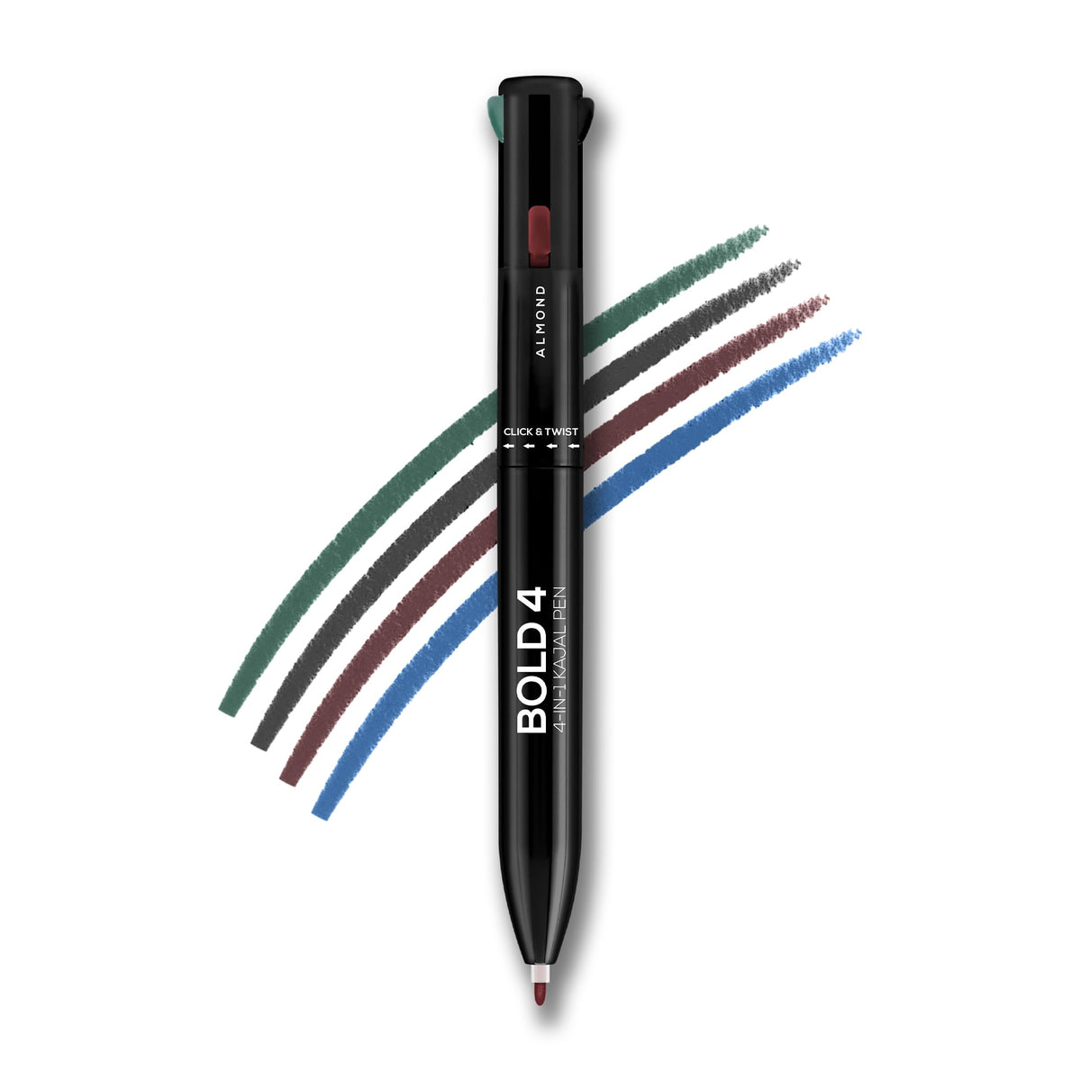 RENEE Bold 4-4-in-1 Kajal - Four Shades Black, Brown, Teal & Blue | Matte Finish | Rich Color Payoff | One-stroke Application | Travel Friendly | Easy to Use