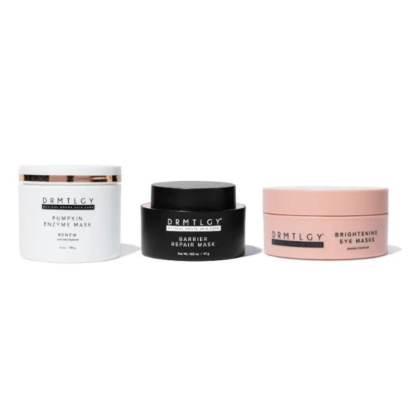 DRMTLGY Treatment Mask Trio Bundle – Brightening Eye Masks, Barrier Repair Overnight Mask & Pumpkin Enzyme Pore Refining – Hydrate, Brighten & Revitalize Skin