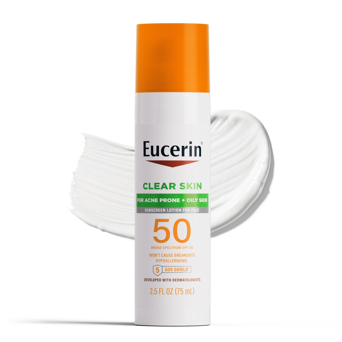 Eucerin Sun Oil Control SPF 50 Face Sunscreen Lotion with Oil Absorbing Minerals, 2.5 Fl Oz Bottle, White, 2.5 Fl Oz (Pack of 1)