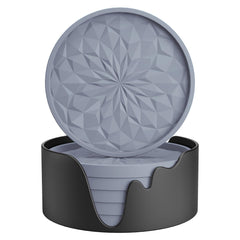 ME.FAN Silicone Coasters with Holder,[6 Pack] Drinking Coasters - Cup Mat for Hot or Cold Drinks, Thickened, Non-Slip, Non-stick,Deep Tray Light Grey