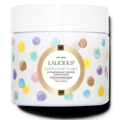 LaLicious Birthday Cake Extraordinary Whipped Sugar Scrub - Pink Shimmer Body & Foot Scrub, Exfoliating & Moisturizing Skin Care with Coconut Oil & Honey, No Parabens - 16oz