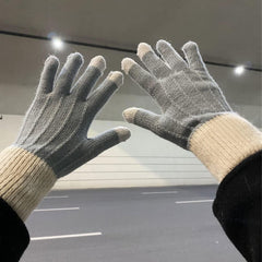 NALACAL Winter Gloves, Women Touch Screen Knitted Thermal Grey Wool Soft Lining Elastic Cuff Mittens, for Hiking Cycling Driving Skiing Outdoor Sports